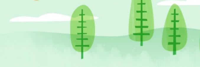 Green trees drawings on green background