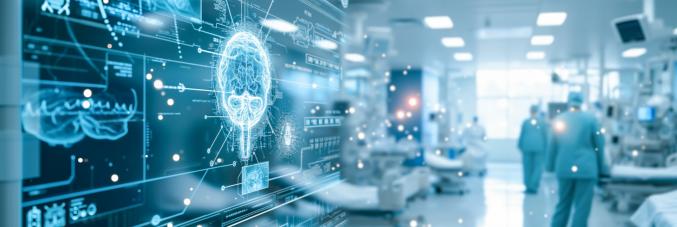 schermo digitale e nello sfondo corsia d'ospedale