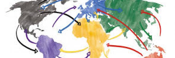 continents connected by coloured lines