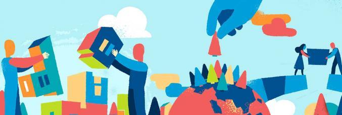 a drawing of people building 