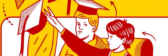 disegno due ragazzi universitari in aereo