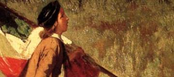 dipinto uomo in cammino con badiera italiana