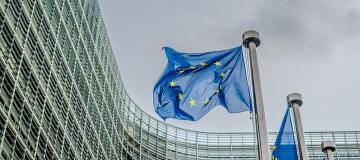 bandiere europee e nello sfondo istituzioni