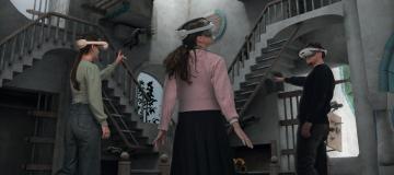 drawing of young people trying virtual reality glasses